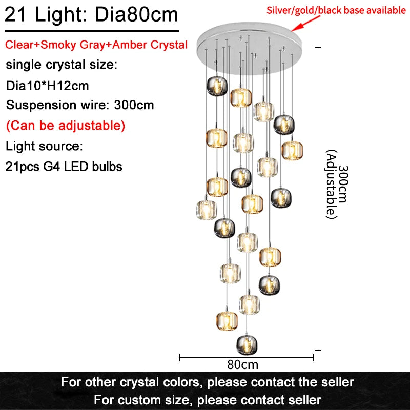 Modern Nordic LED Crystal Chandelier Luxury Pendant Light For Living Room Bedroom Dining Room Attic Kitchen Home Lustre Lamp