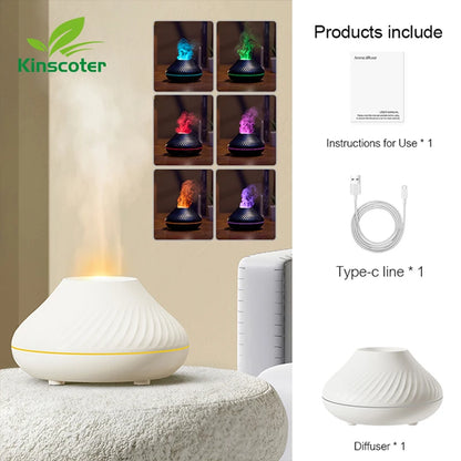 Flame Diffuser Essential Oil Diffuser Aromatherapy Humidifier Ultrasonic Cool Mist Diffuser LED Flame Light Fire Effect Diffuser Night Light Air Purifier Vaporizer Aroma Diffuser Home Office Bedroom Decor Gift
