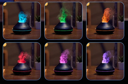 Flame Diffuser Essential Oil Diffuser Aromatherapy Humidifier Ultrasonic Cool Mist Diffuser LED Flame Light Fire Effect Diffuser Night Light Air Purifier Vaporizer Aroma Diffuser Home Office Bedroom Decor Gift
