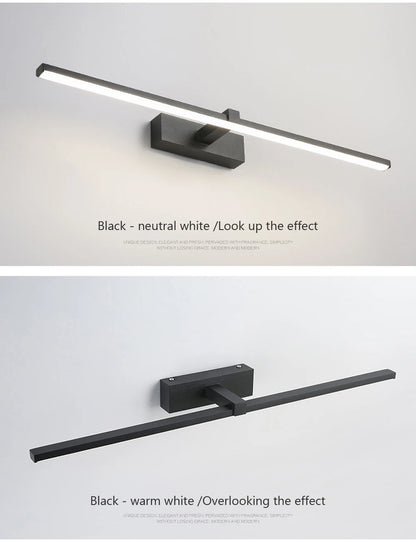 Luxury LED Bathroom Vanity Light Modern Linear Mirror Light Black Wall Lamp Makeup Lighting Fixture Bedroom Washroom Hotel Home Decor