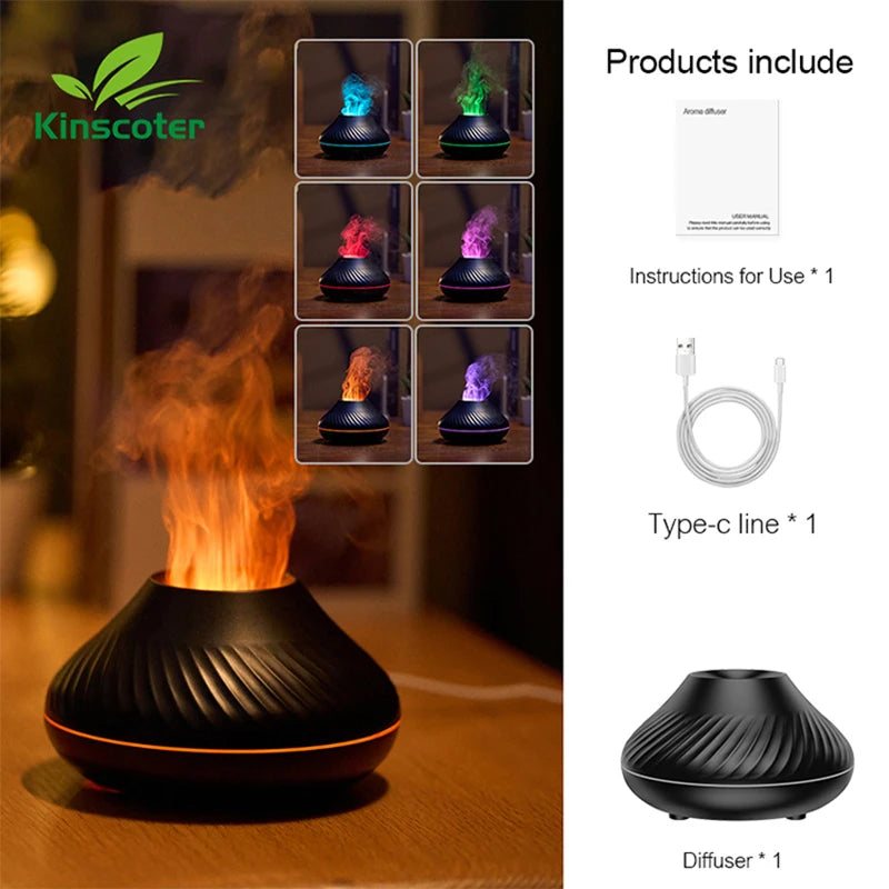 Flame Diffuser Essential Oil Diffuser Aromatherapy Humidifier Ultrasonic Cool Mist Diffuser LED Flame Light Fire Effect Diffuser Night Light Air Purifier Vaporizer Aroma Diffuser Home Office Bedroom Decor Gift