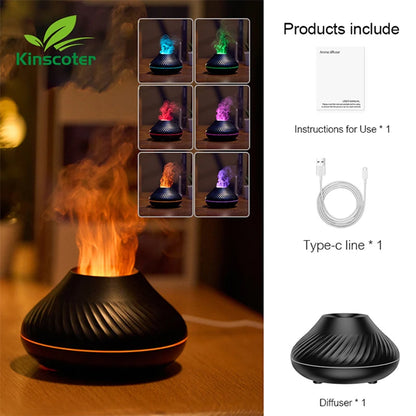 Flame Diffuser Essential Oil Diffuser Aromatherapy Humidifier Ultrasonic Cool Mist Diffuser LED Flame Light Fire Effect Diffuser Night Light Air Purifier Vaporizer Aroma Diffuser Home Office Bedroom Decor Gift
