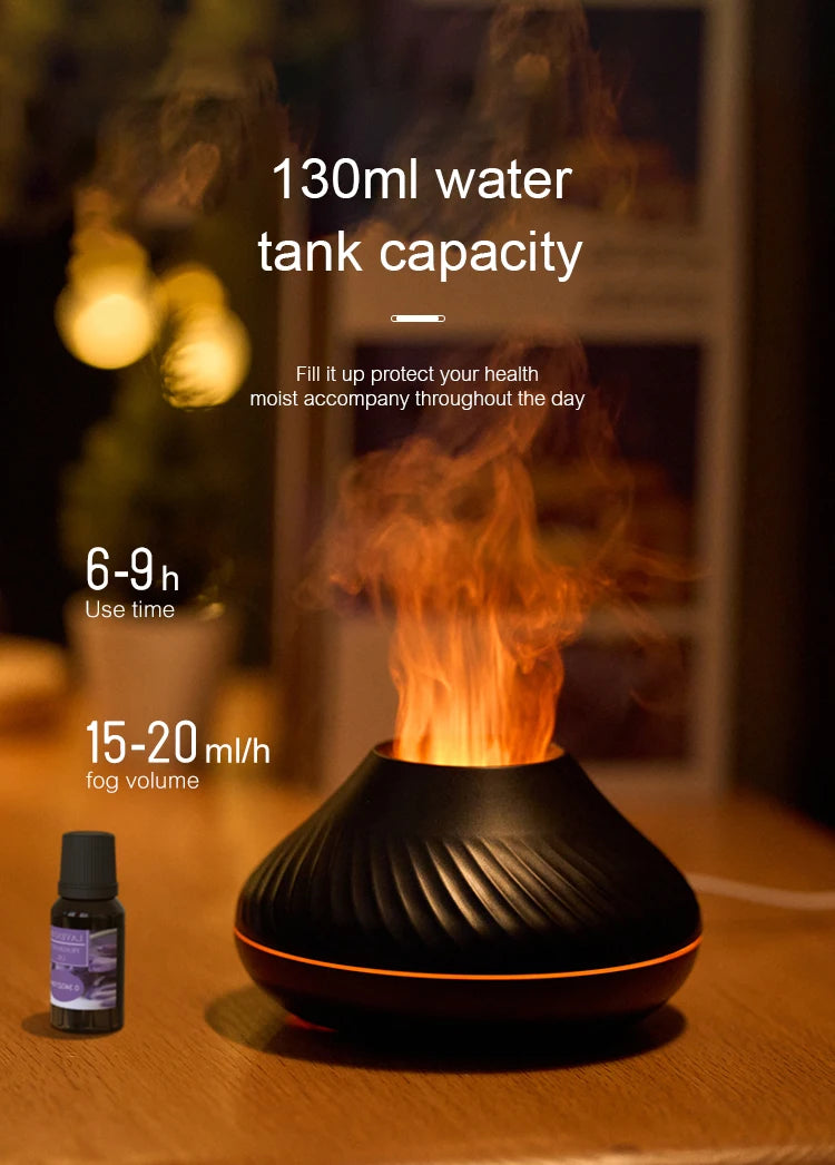 Flame Diffuser Essential Oil Diffuser Aromatherapy Humidifier Ultrasonic Cool Mist Diffuser LED Flame Light Fire Effect Diffuser Night Light Air Purifier Vaporizer Aroma Diffuser Home Office Bedroom Decor Gift