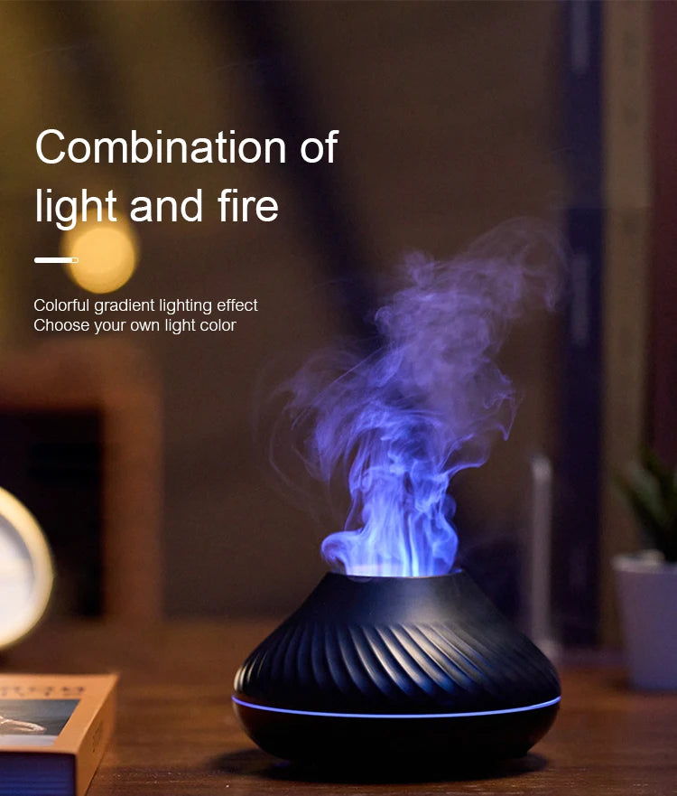 Flame Diffuser Essential Oil Diffuser Aromatherapy Humidifier Ultrasonic Cool Mist Diffuser LED Flame Light Fire Effect Diffuser Night Light Air Purifier Vaporizer Aroma Diffuser Home Office Bedroom Decor Gift