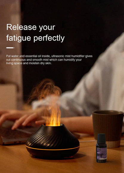 Flame Diffuser Essential Oil Diffuser Aromatherapy Humidifier Ultrasonic Cool Mist Diffuser LED Flame Light Fire Effect Diffuser Night Light Air Purifier Vaporizer Aroma Diffuser Home Office Bedroom Decor Gift