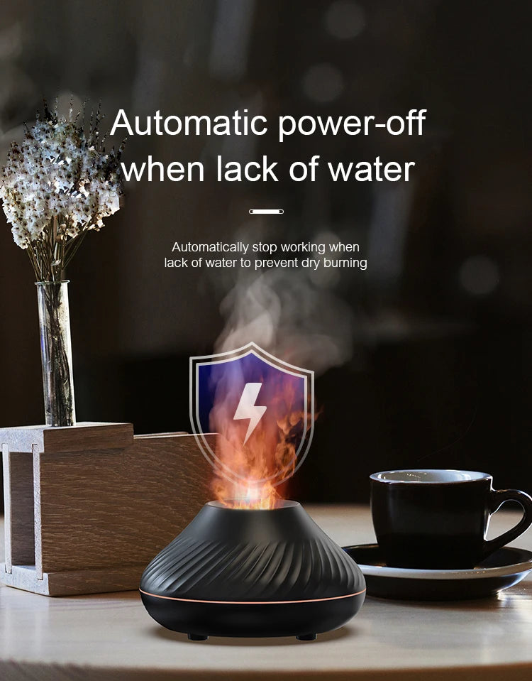Flame Diffuser Essential Oil Diffuser Aromatherapy Humidifier Ultrasonic Cool Mist Diffuser LED Flame Light Fire Effect Diffuser Night Light Air Purifier Vaporizer Aroma Diffuser Home Office Bedroom Decor Gift