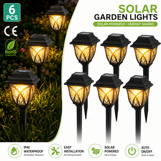 6Pack Solar Powered Stake Light Outdoor Decorative Landscape Lamp IP45 Waterproof Auto On Off Outdoor Light For Pathway Garden Yard Patio