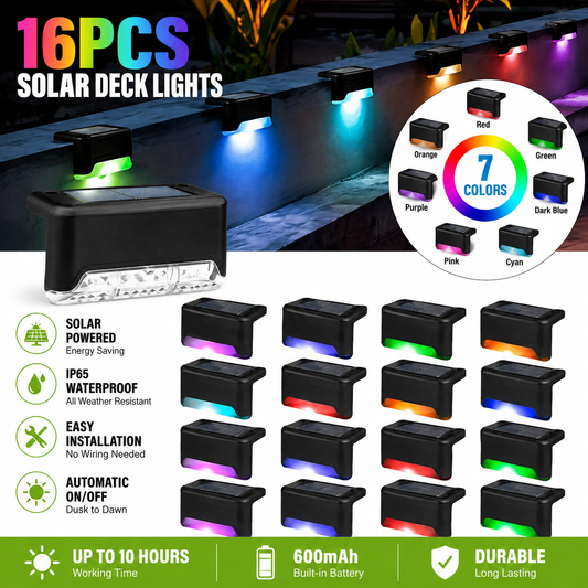 Led Solar Deck Lights 16/32 Pack Waterproof And Wide Use For Outdoor Stairs Step Fence Railing Yard And Patio Auto On/Off Easy Installatio