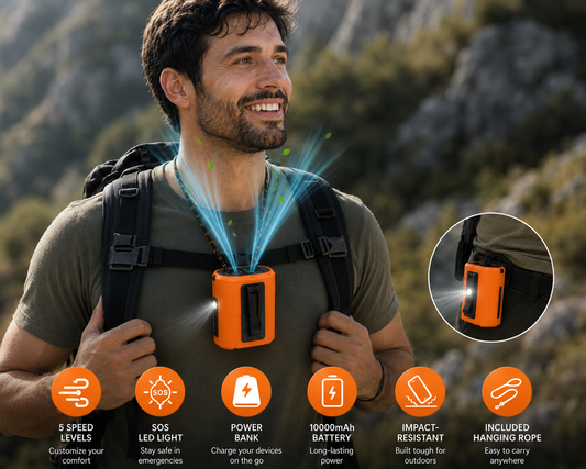 5 In 1 Portable Waist Clip Fan With 5 Speeds Flashlight Battery Operated Personal Wearable Turbo Belt Fan Hands-Free Neck Fan For Camping Travel Job Site