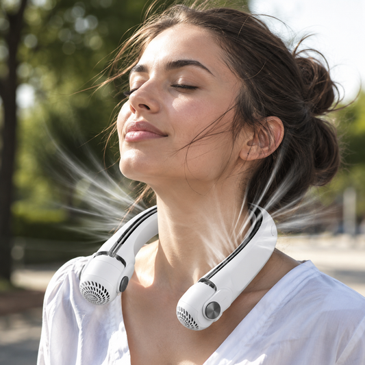 White-Green Options -- 1Pc Portable Neck Hanging Fan Hands-free Cooling Personal Fan With 3 Speeds 360 Degree Air Flow Adjustable Neck Width For Home Office Travel Dormitory