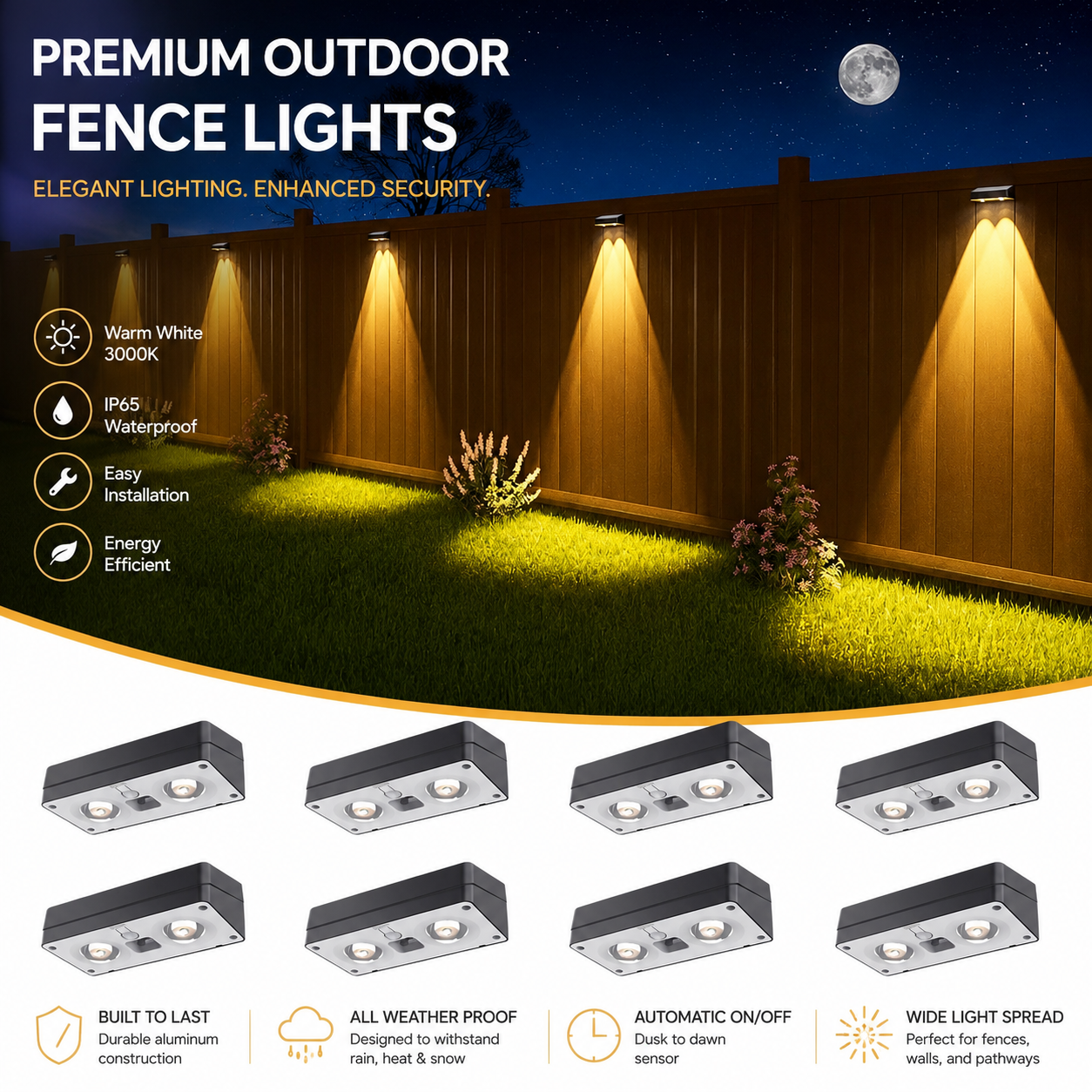 Solar Outdoor 8 Pack Solar Fence Lights Outdoor Waterproof IP55 LED Solar Deck Lights for Yard Patio Garden Pathway Landscape Wall Mounted Colorful Fixed Color Fence Lighting 12-16 Hours Runtime