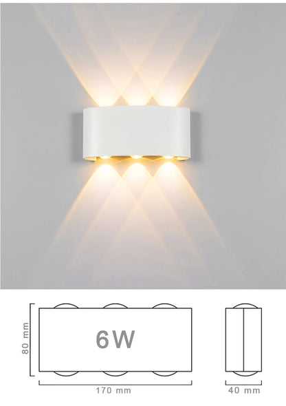 Luxury LED Wall Light Modern Up Down Wall Sconce Black Aluminum Indoor Outdoor Waterproof IP65 Bedroom Living Room Hallway Porch Garden Hotel Lighting