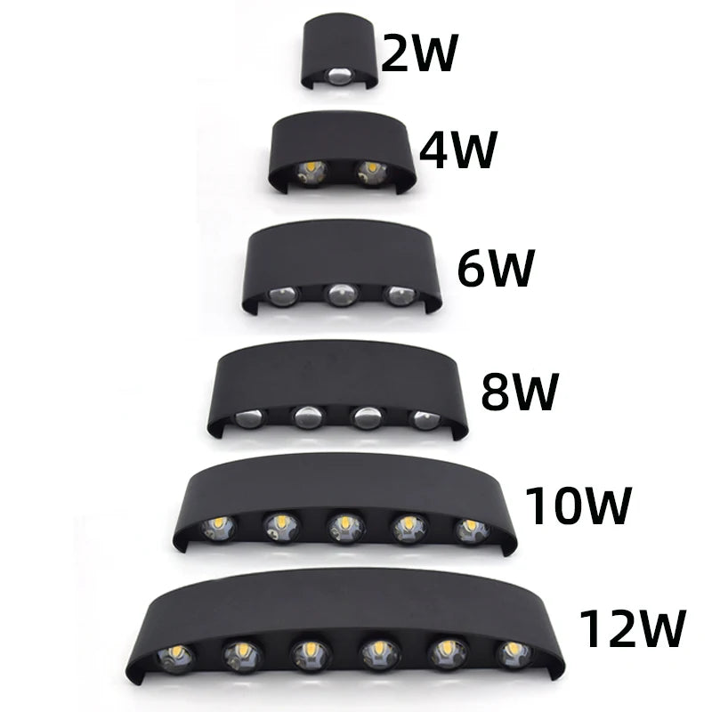 Luxury LED Wall Light Modern Up Down Wall Sconce Black Aluminum Indoor Outdoor Waterproof IP65 Bedroom Living Room Hallway Porch Garden Hotel Lighting