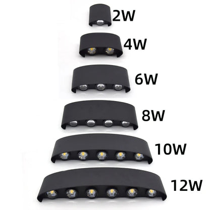 Luxury LED Wall Light Modern Up Down Wall Sconce Black Aluminum Indoor Outdoor Waterproof IP65 Bedroom Living Room Hallway Porch Garden Hotel Lighting