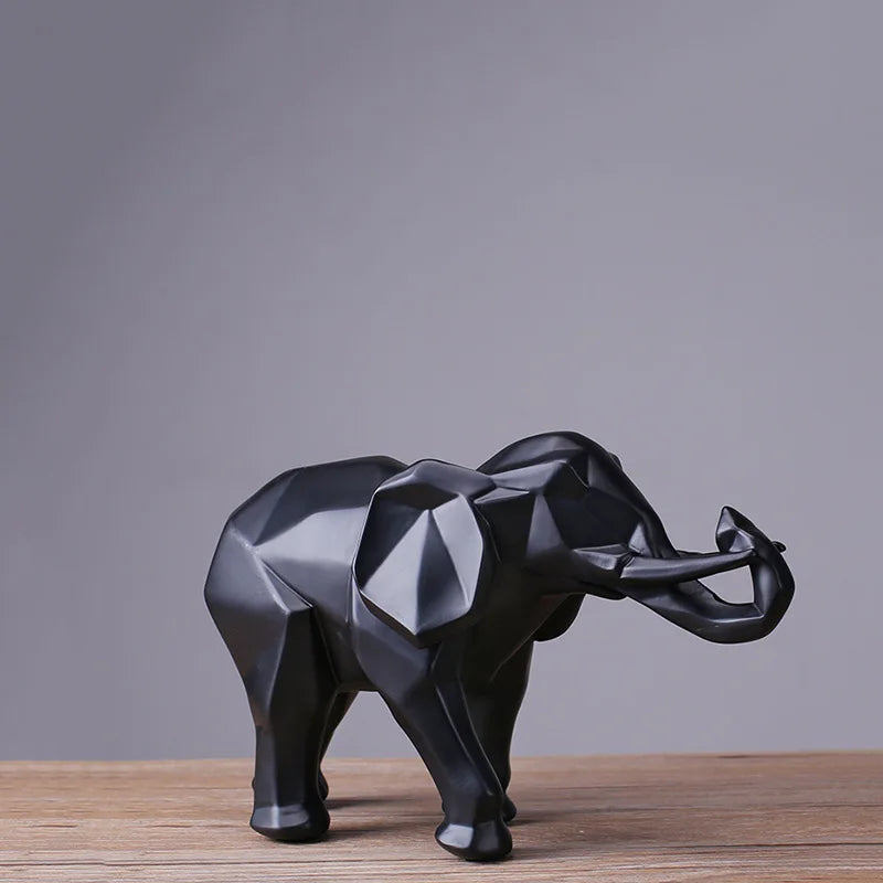 Creative Resin Black Elephant Statue, Abstract Geometric Sculpture, Desktop Crafts Ornament, Home Decoration, Animal Figurine