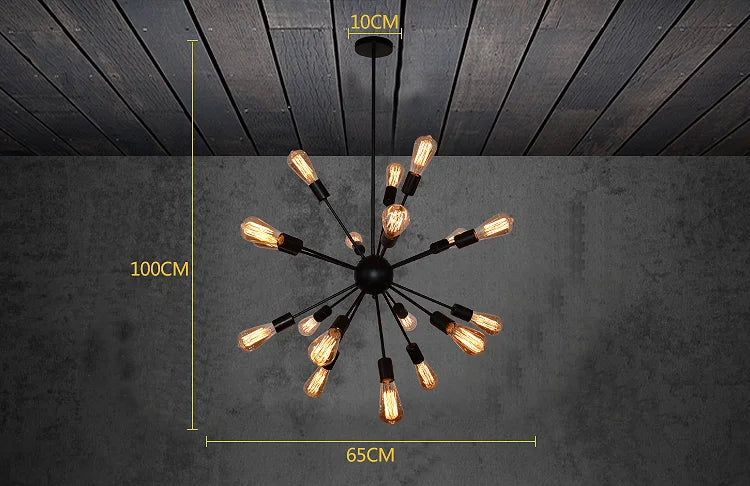 E27 Edison Bulbs Vintage Industrial Loft Pendant Light 12/16/18/20 Head Sputnik Pendant Lamp Restaurant Bar Lights