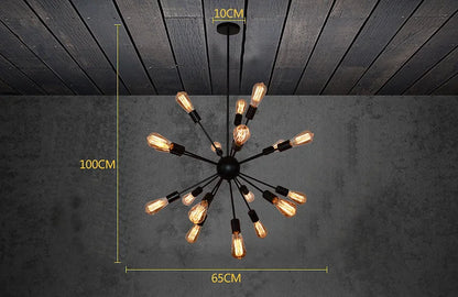 E27 Edison Bulbs Vintage Industrial Loft Pendant Light 12/16/18/20 Head Sputnik Pendant Lamp Restaurant Bar Lights