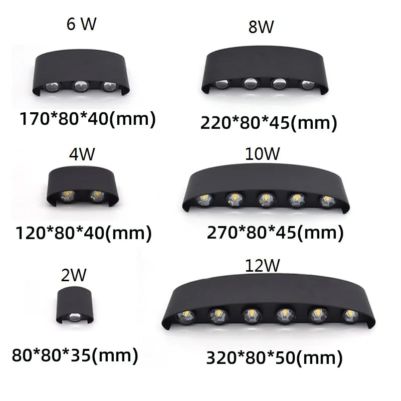Luxury LED Wall Light Modern Up Down Wall Sconce Black Aluminum Indoor Outdoor Waterproof IP65 Bedroom Living Room Hallway Porch Garden Hotel Lighting
