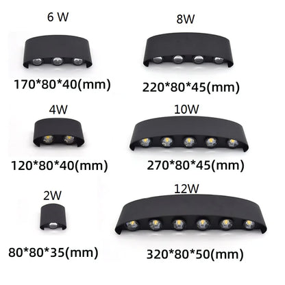 Luxury LED Wall Light Modern Up Down Wall Sconce Black Aluminum Indoor Outdoor Waterproof IP65 Bedroom Living Room Hallway Porch Garden Hotel Lighting