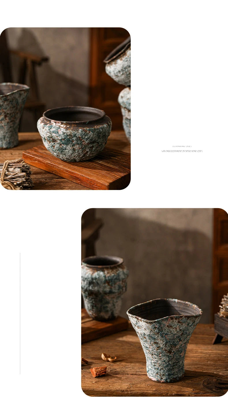 Retro Ceramic Vase Wabi Sabi Style Ikebana Flower Pots Table Decoration Flowers Arrangement Floral Vases Room Aesthetic Decor