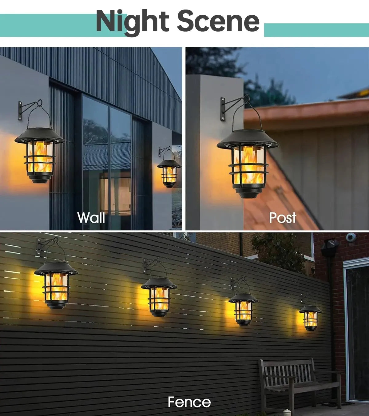 Solar Lantern Outdoor Hanging Lantern Flickering Flame Solar Lights Waterproof IP44 Garden Lights Patio Lights Porch Lights Wall Mounted Fence Lights Dusk to Dawn Auto On Off LED Lantern Decorative Outdoor Lighting Warm Light