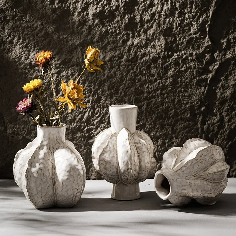 New Design Unique Ceramic Nordic Vase Home Ornament Living Room Tabletop Centerpiece Fresh Flower Pampas Grass Boho Art
