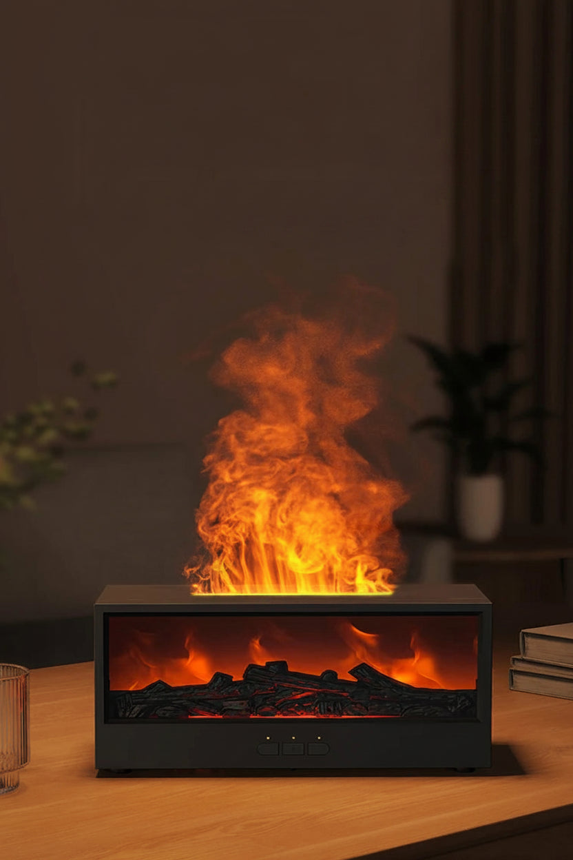 Fireplace Flame Diffuser Essential Oil Diffuser Aromatherapy Humidifier Ultrasonic Cool Mist Diffuser LED Flame Light Fire Effect Diffuser Night Light Air Purifier Vaporizer Aroma Diffuser Home Office Bedroom Decor Gift