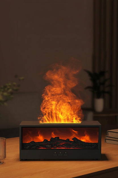 Fireplace Flame Diffuser Essential Oil Diffuser Aromatherapy Humidifier Ultrasonic Cool Mist Diffuser LED Flame Light Fire Effect Diffuser Night Light Air Purifier Vaporizer Aroma Diffuser Home Office Bedroom Decor Gift