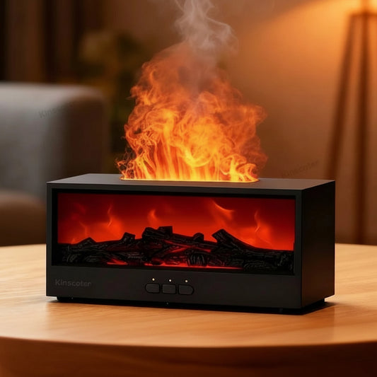 Fireplace Flame Diffuser Essential Oil Diffuser Aromatherapy Humidifier Ultrasonic Cool Mist Diffuser LED Flame Light Fire Effect Diffuser Night Light Air Purifier Vaporizer Aroma Diffuser Home Office Bedroom Decor Gift