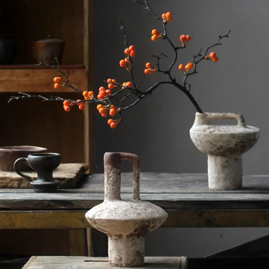Ceramic Vase, Vintage Coarse Pottery Rusty Spotted Flower Vase, Desktop Ornament, Wabi Sabi Style, Zen Flower Arrangement