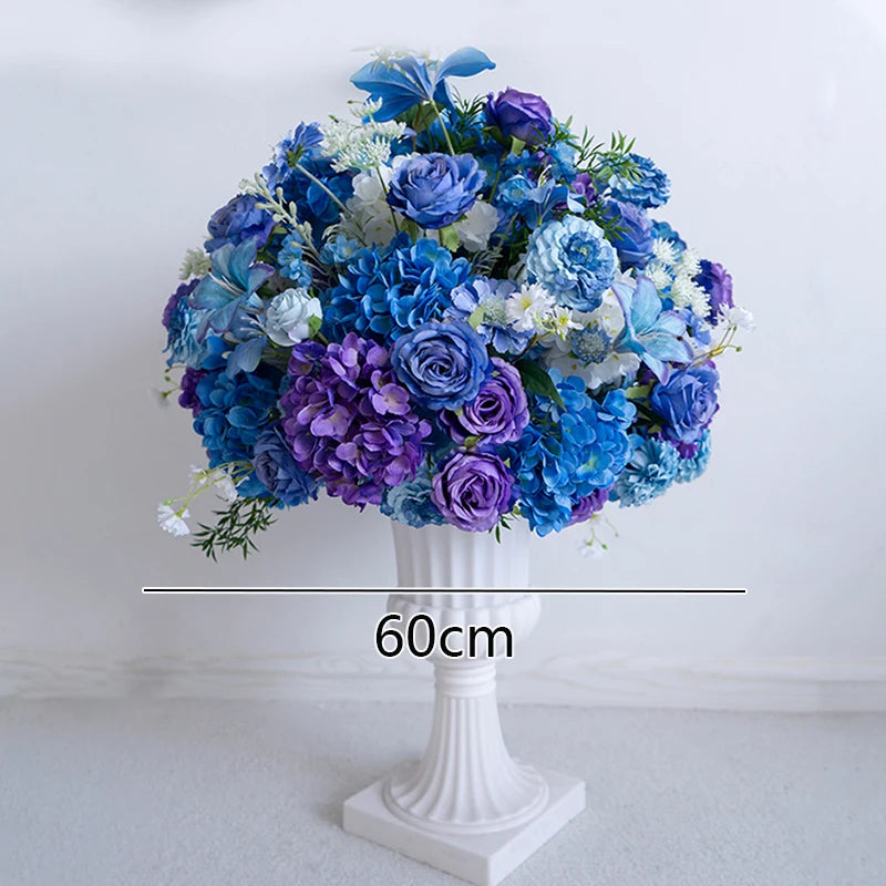 Style Hang Flower Row Floral Arrangement Blue-white Wedding Backdrop Deco Road Leading Flower Ball Centerpiece Welcome Sign Prop