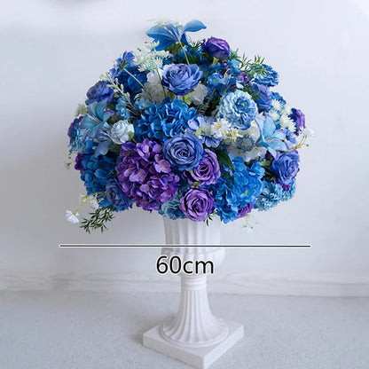 Style Hang Flower Row Floral Arrangement Blue-white Wedding Backdrop Deco Road Leading Flower Ball Centerpiece Welcome Sign Prop