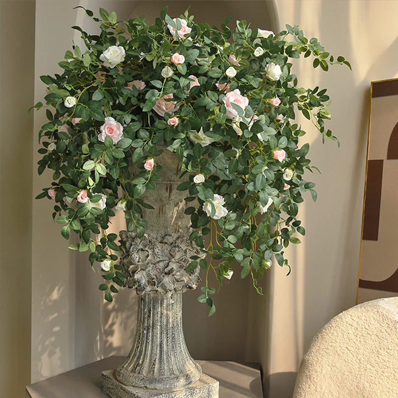 Artificial Green Plant Rose Vine Rattan Garden Home Deco Christmas Tree Props DIY Background Flower Wall Material Window Display
