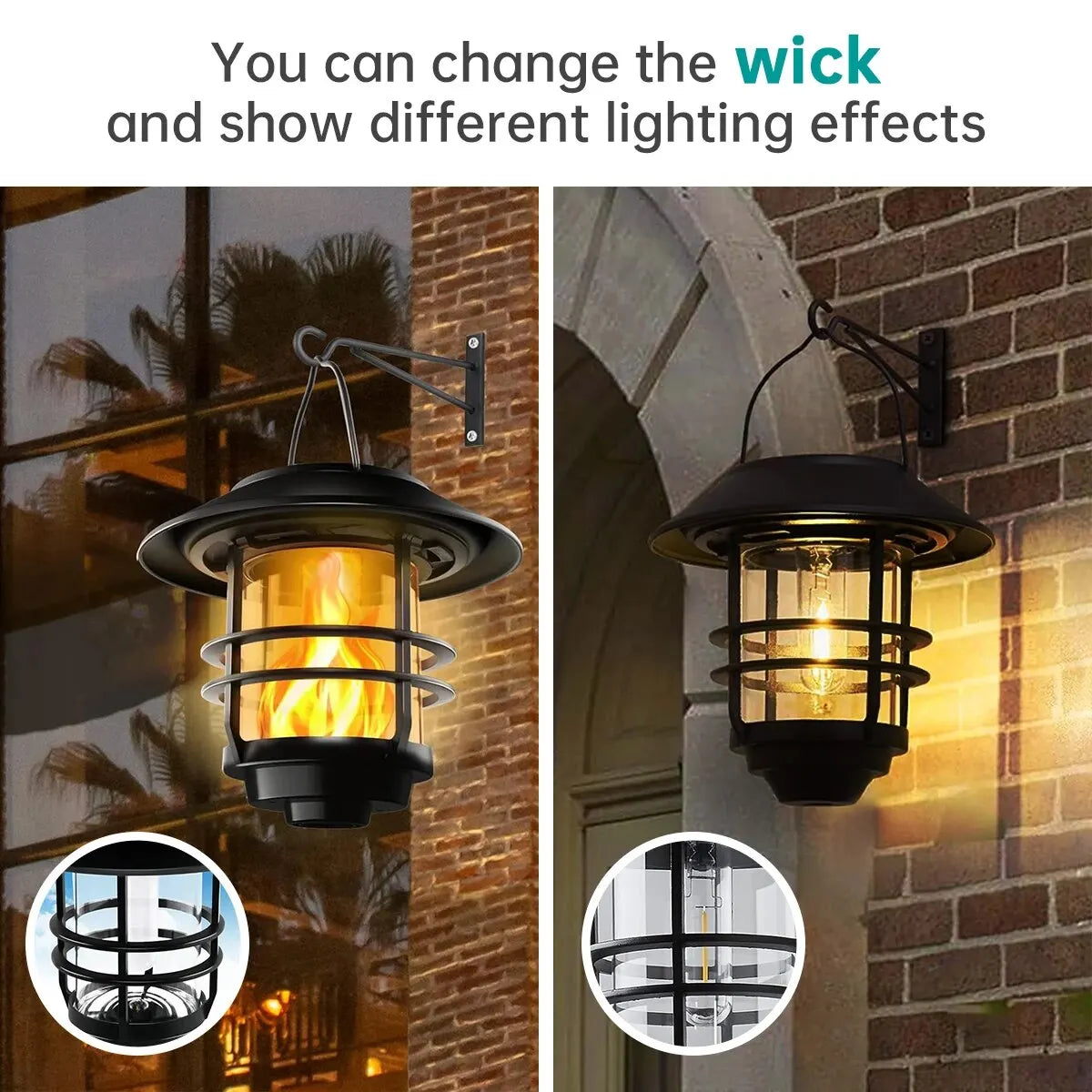 Solar Lantern Outdoor Hanging Lantern Flickering Flame Solar Lights Waterproof IP44 Garden Lights Patio Lights Porch Lights Wall Mounted Fence Lights Dusk to Dawn Auto On Off LED Lantern Decorative Outdoor Lighting Warm Light