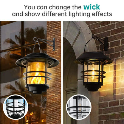 Solar Lantern Outdoor Hanging Lantern Flickering Flame Solar Lights Waterproof IP44 Garden Lights Patio Lights Porch Lights Wall Mounted Fence Lights Dusk to Dawn Auto On Off LED Lantern Decorative Outdoor Lighting Warm Light