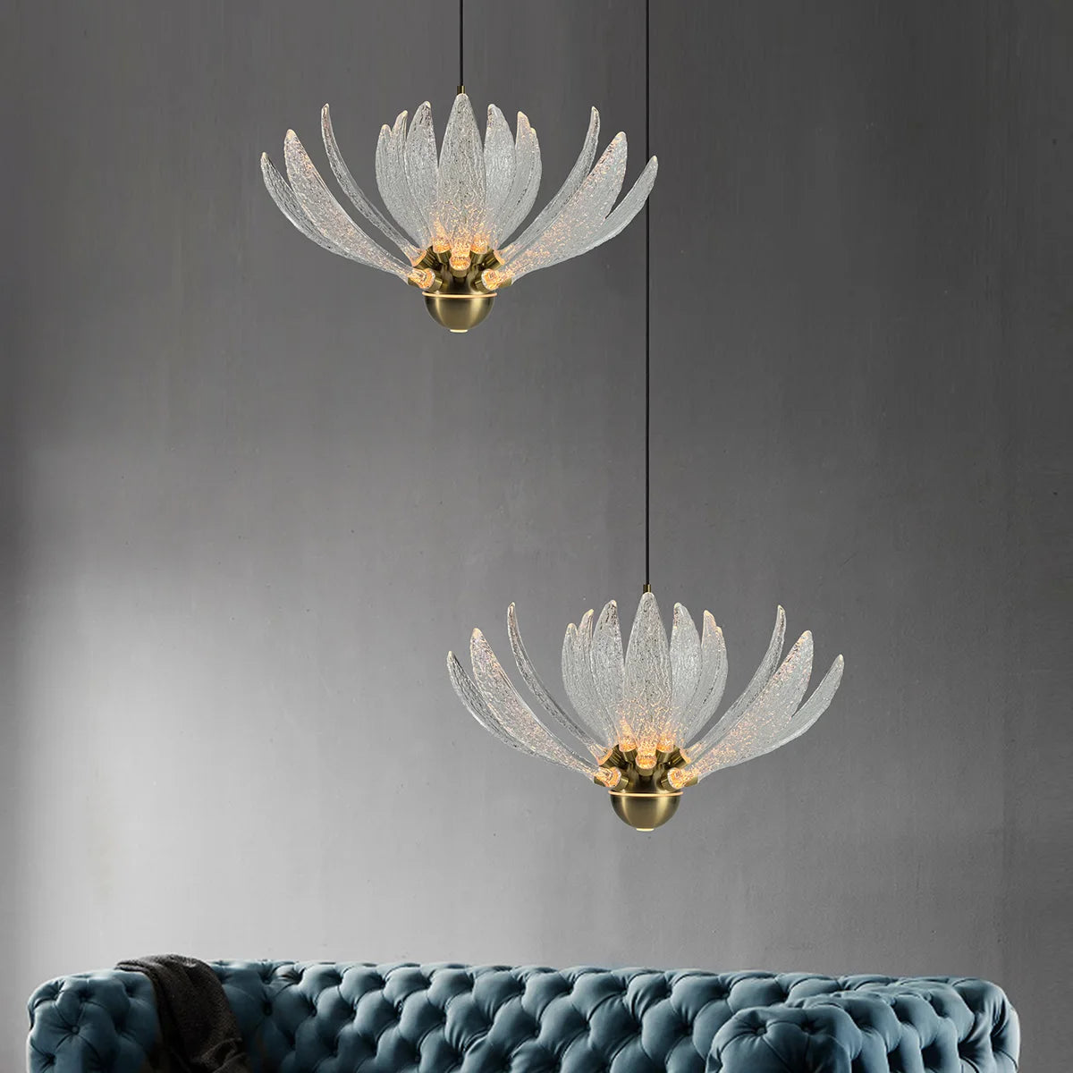 Modern Acrylic Lotus Flower Iron Art LED Chandelier Indoor Lighting Fixture for Dining Room Foyer Hotel Loft Stairs