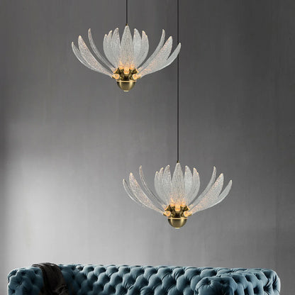 Modern Acrylic Lotus Flower Iron Art LED Chandelier Indoor Lighting Fixture for Dining Room Foyer Hotel Loft Stairs