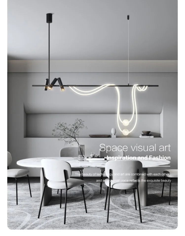 Nordic Hose DIY Chandelier for Kitchen Dining Living Room Center Table Pendant Lights LED Home Decor Suspension Fixture Black