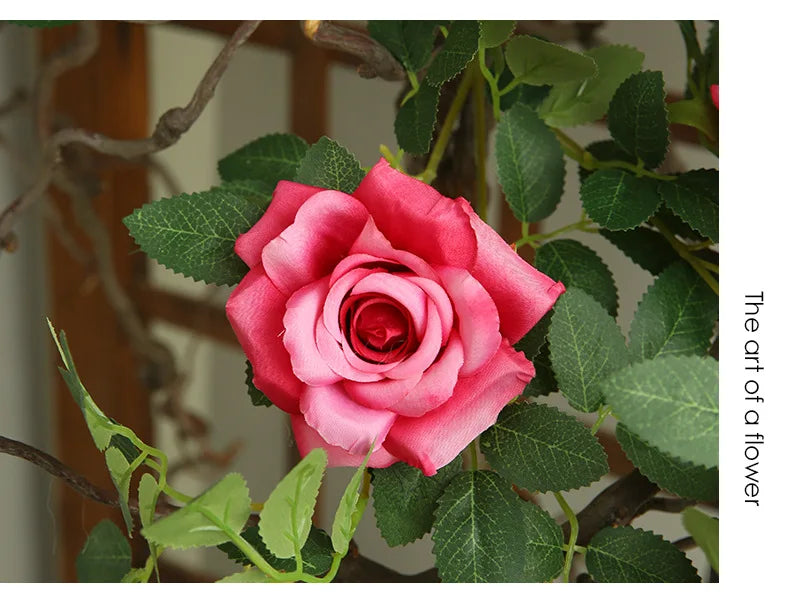 Artificial Green Plant Rose Vine Rattan Garden Home Deco Christmas Tree Props DIY Background Flower Wall Material Window Display