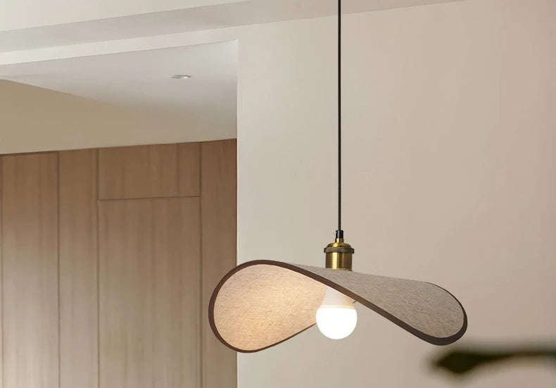Wabi-Sabi Straw Hat Pendant Lamp, Modern Retro Fabric Lamp for Dining Room, Teahouse, Homestay Decor
