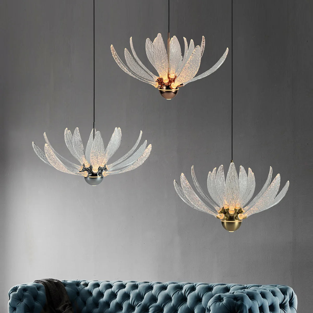 Modern Acrylic Lotus Flower Iron Art LED Chandelier Indoor Lighting Fixture for Dining Room Foyer Hotel Loft Stairs
