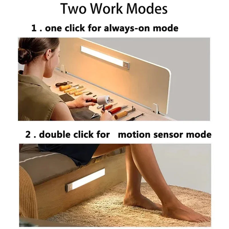 LED Motion Sensor Light Kitchen Lights for Kitchen Bedroom Wardrobe Stair Hallway Restaurant Indoor Rechargeable Strip Wardrobe Lighting Battery Operated Magnetic