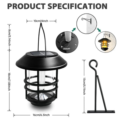 Solar Lantern Outdoor Hanging Lantern Flickering Flame Solar Lights Waterproof IP44 Garden Lights Patio Lights Porch Lights Wall Mounted Fence Lights Dusk to Dawn Auto On Off LED Lantern Decorative Outdoor Lighting Warm Light