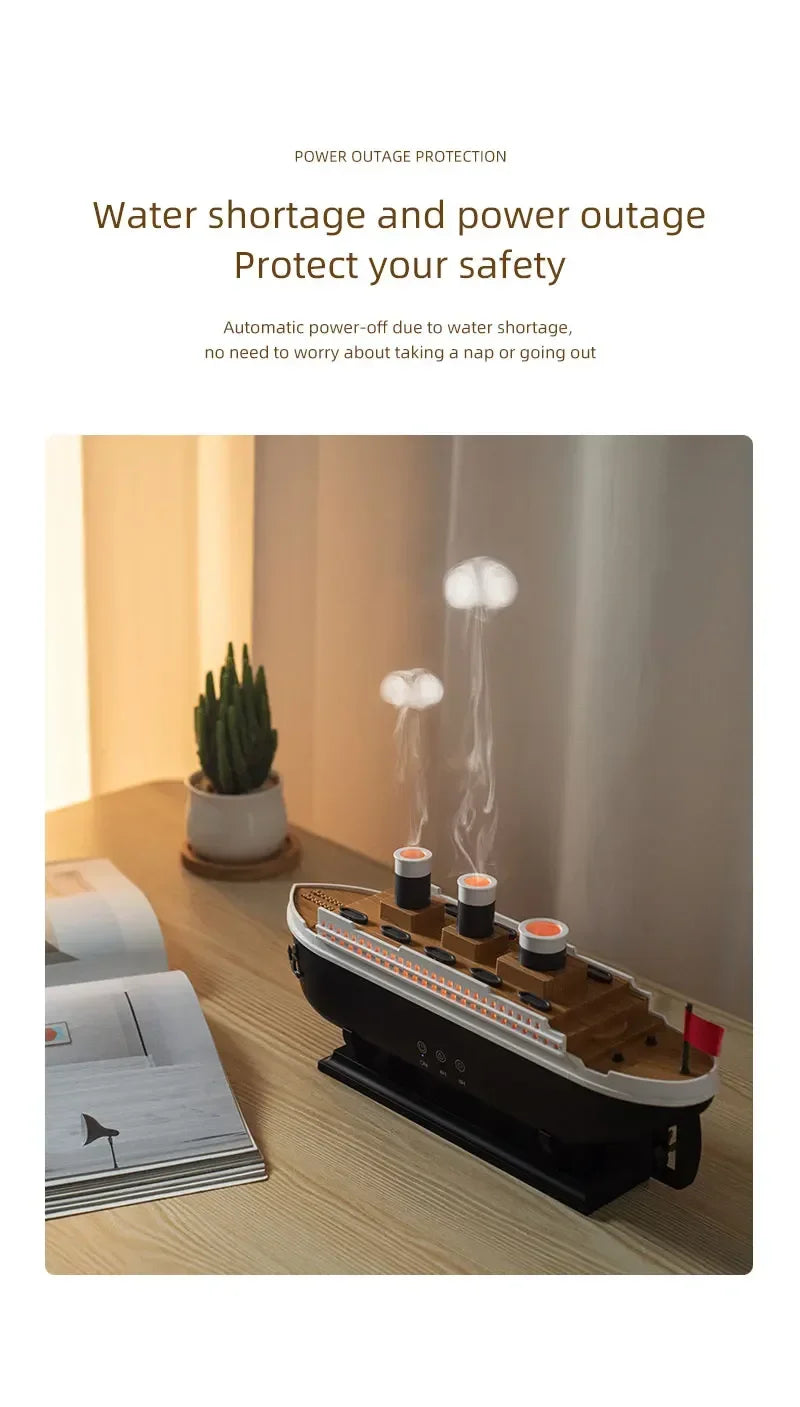 Ship Humidifier Essential Oil Diffuser Aromatherapy Ultrasonic Cool Mist Humidifier LED Night Light Titanic Steamer Boat Diffuser Home Office Bedroom Decor Air Purifier Vaporizer Aroma Diffuser Gift