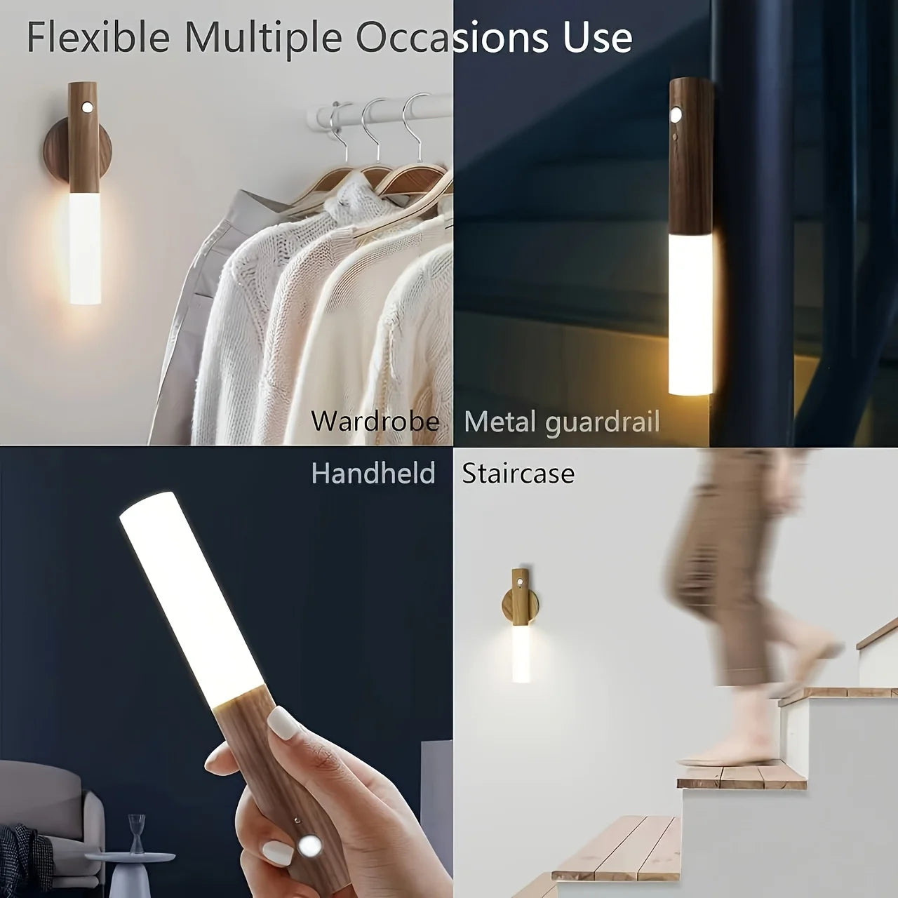 Motion Sensor Night Light LED Rechargeable Magnetic Wall Lamp Wireless Battery Operated Stick On Lights for Living room Hallway Bedroom Stairs Bathroom Cabinets Decor Kitchen Under Cabinet Light Warm White Dimmable USB Charging