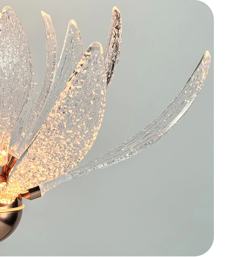 Modern Acrylic Lotus Flower Iron Art LED Chandelier Indoor Lighting Fixture for Dining Room Foyer Hotel Loft Stairs