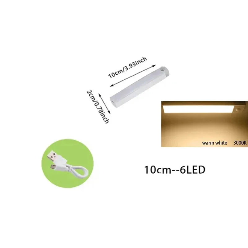 LED Motion Sensor Light Kitchen Lights for Kitchen Bedroom Wardrobe Stair Hallway Restaurant Indoor Rechargeable Strip Wardrobe Lighting Battery Operated Magnetic