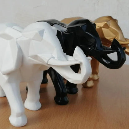 Creative Resin Black Elephant Statue, Abstract Geometric Sculpture, Desktop Crafts Ornament, Home Decoration, Animal Figurine