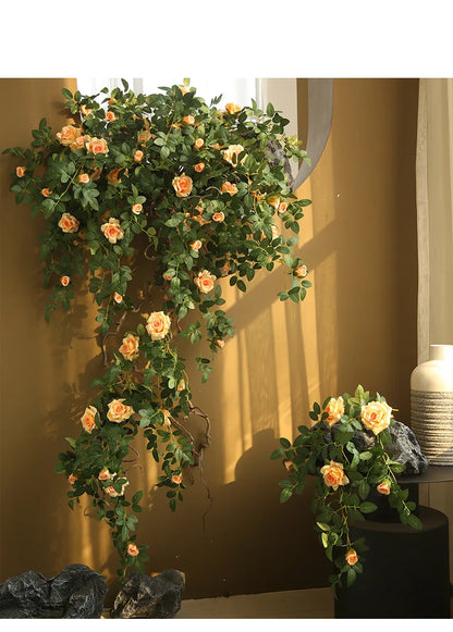Artificial Green Plant Rose Vine Rattan Garden Home Deco Christmas Tree Props DIY Background Flower Wall Material Window Display