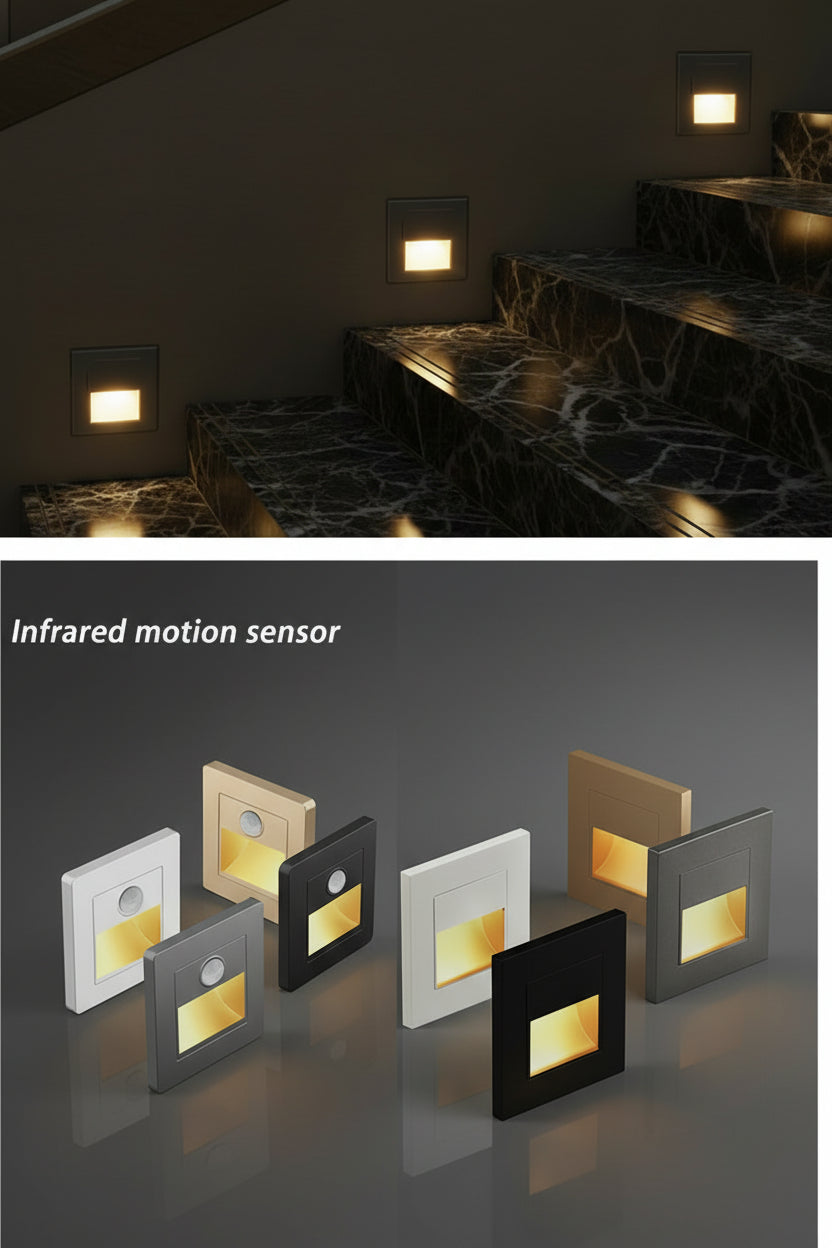 LED Step Lights Indoor Stair Lights Motion Sensor Wall Lights Recessed Staircase Lighting Step Lamp Hallway Night Light Bedroom Closet Cabinet Living Room Lights PIR Sensor Warm White 3000K AC 110V 220V Automatic On Off